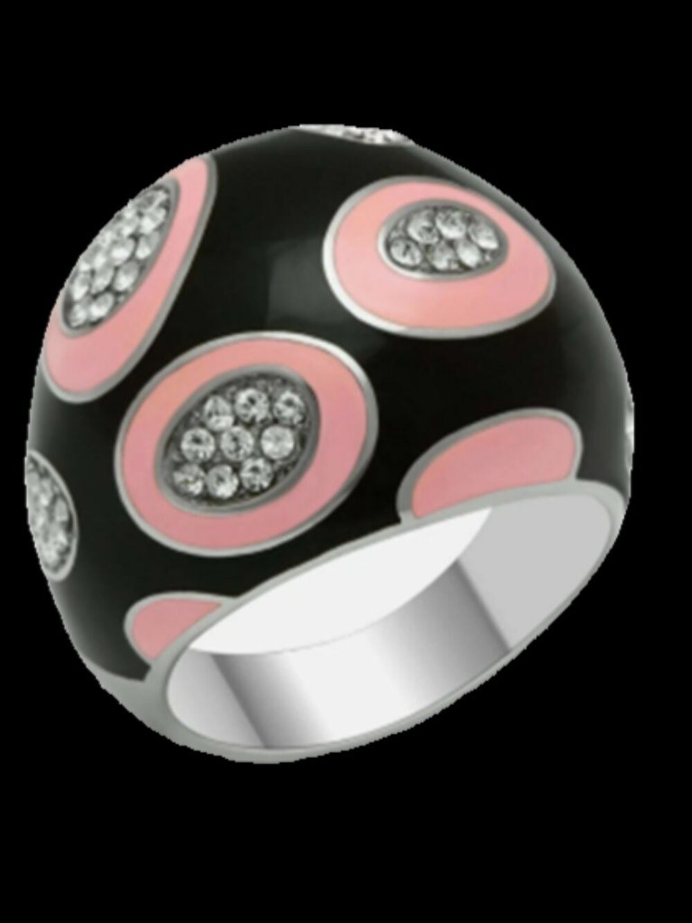 Pretty Polished Pink & Black Epoxy Pave Ring Size 5